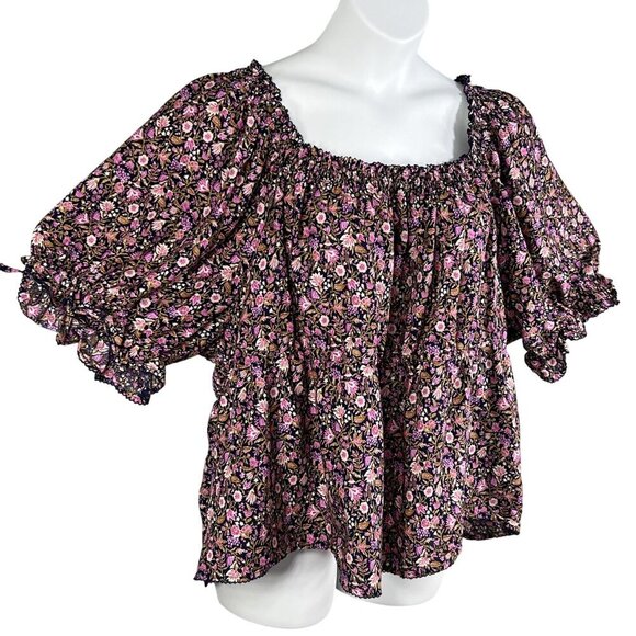 Old Navy Womens 3X Floral Smocked Babydoll Puff Sleeve Top Cottagecore Feminine - Picture 3 of 14